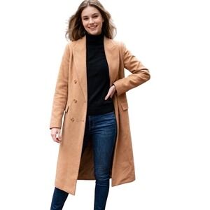 Abercrombie & Fitch Dad Coat Womens XS Camel Tan Double Breasted Wool Blend NEW